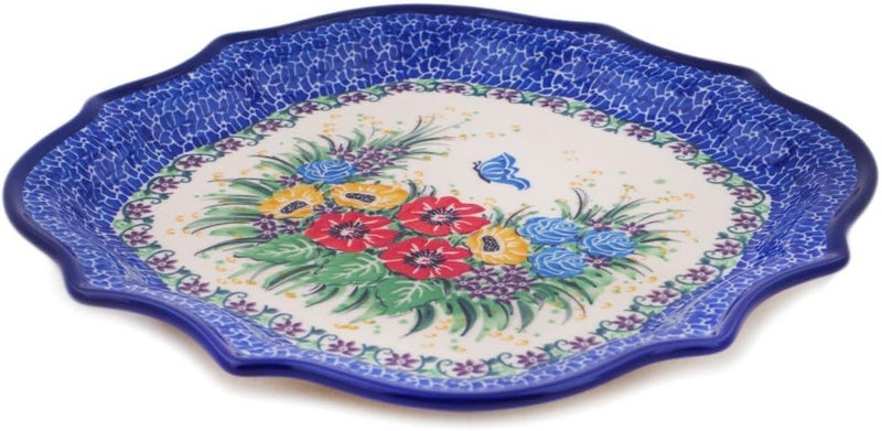 Polmedia Polish Pottery Authentic Polish Pottery 8 Point Plate Signature UNIKAT in Butterfly Escape Design Handmade in Bolesawiec Poland by Ceramika Artystyczna  Certificate of Authenticity  - Image 2