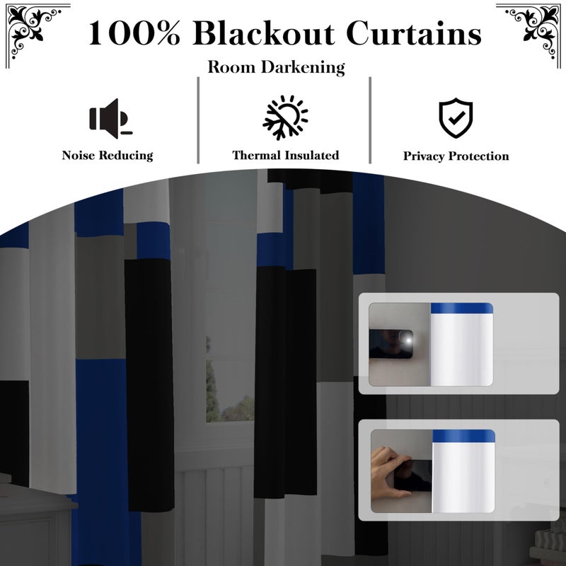 Tyrot Royal Blue 100% Blackout Curtains for Bedroom 84 inch Long 2 Panels Set Modern Abstract Geometric Black Out Curtains Blue Gray Insulated Room Darkening Window Drapes for Living Room, 52Wx84L - Image 3