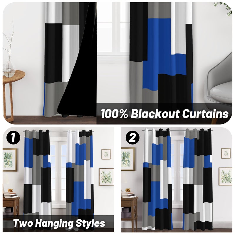 Tyrot Royal Blue 100% Blackout Curtains for Bedroom 84 inch Long 2 Panels Set Modern Abstract Geometric Black Out Curtains Blue Gray Insulated Room Darkening Window Drapes for Living Room, 52Wx84L - Image 2