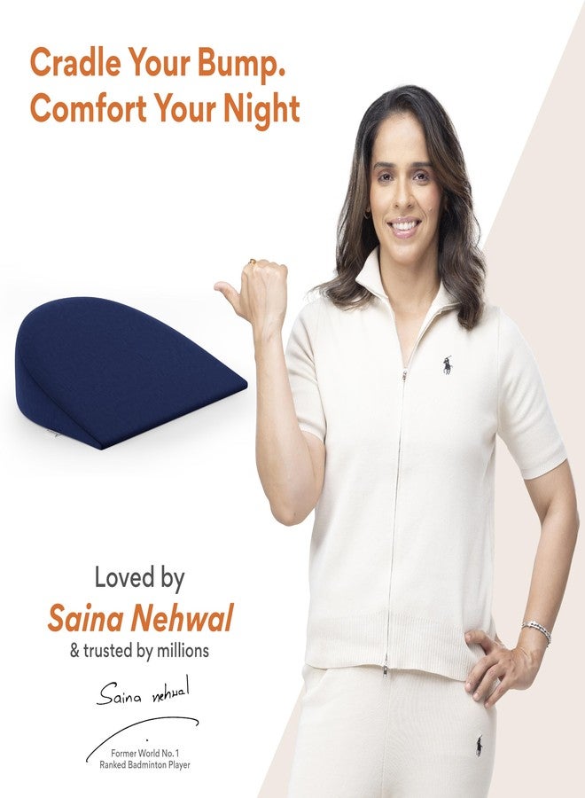 FOVERA Pregnancy Pillow for Pregnant Women | Memory Foam Maternity Pillow Wedge for Supporting Belly, Back During Pregnancy - Provides Soft-Support to The Baby Bump (Navy Blue) - Image 2