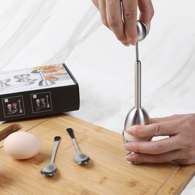 YellRin Soft Hard Boiled Egg Cutter Topper Set Egg Cracker with Include 2 Cup 2 Spoon 1 Topper Cutter Shell Separator Remover Stainless Steel Kitchen Tool - Image 5