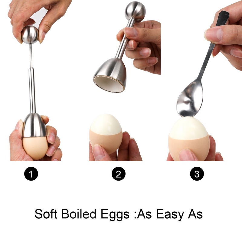 YellRin Soft Hard Boiled Egg Cutter Topper Set Egg Cracker with Include 2 Cup 2 Spoon 1 Topper Cutter Shell Separator Remover Stainless Steel Kitchen Tool - Image 2