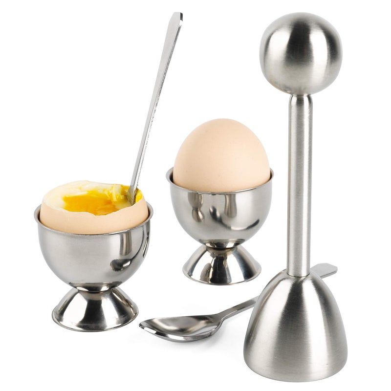 YellRin Soft Hard Boiled Egg Cutter Topper Set Egg Cracker with Include 2 Cup 2 Spoon 1 Topper Cutter Shell Separator Remover Stainless Steel Kitchen Tool - Image 4