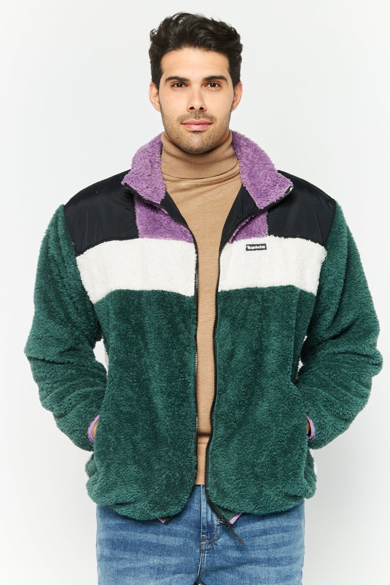 Gotcha Men Brand Logo Sherpa Jackets, Green - Image 1