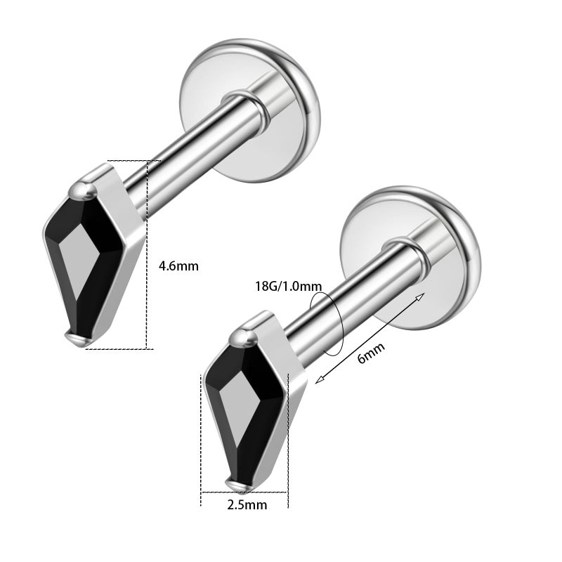 BelezaDosas G23 Hypoallergenic 18g Flat Back Studs Earrings F136 Implant Grade Titanium Tiny Press Fit Threadless Push in Cartilage Helix Labret Lip Conch Tragus Piercing Jewelry (BD-Rhombus-Black) - Image 2