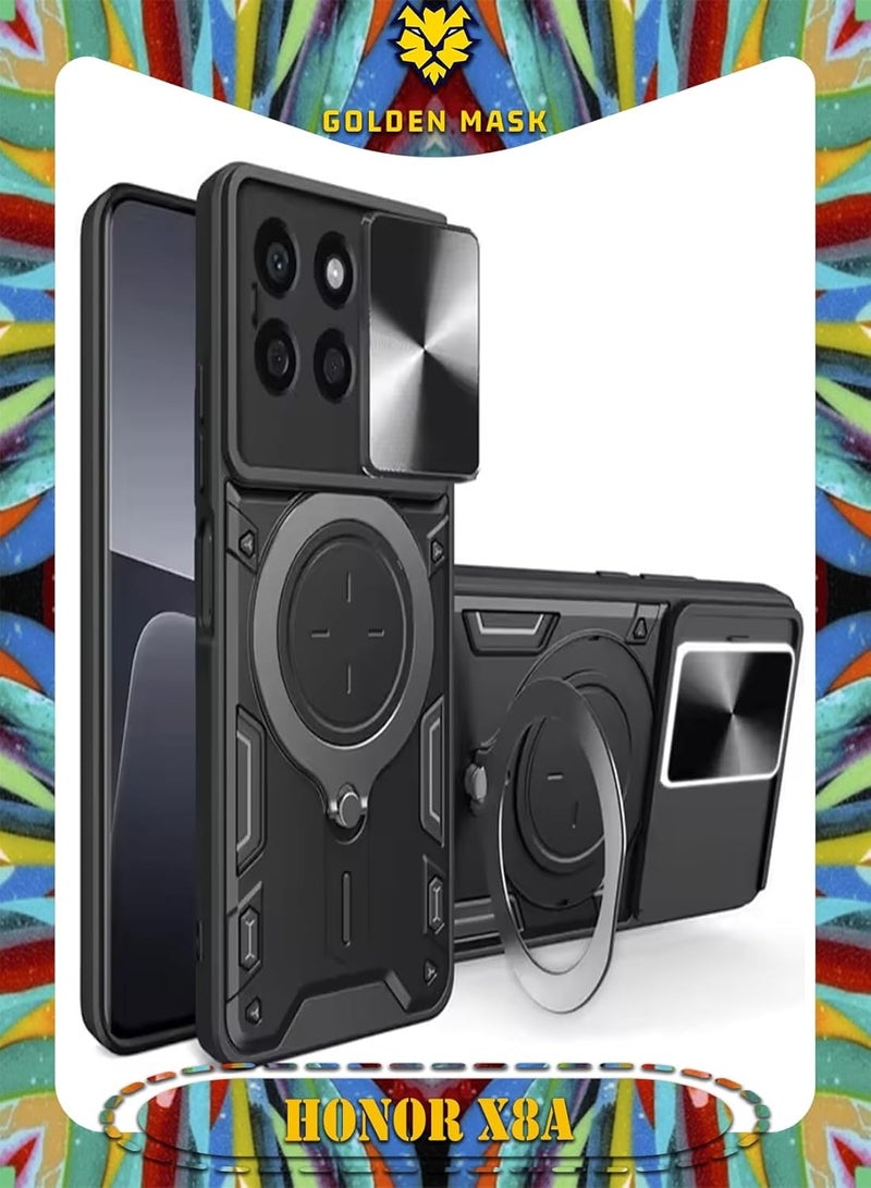 GOLDEN MASK For Honor X8a Armored Camera Shield Cover Camera Lend Protection, Built-in 360° (Black)