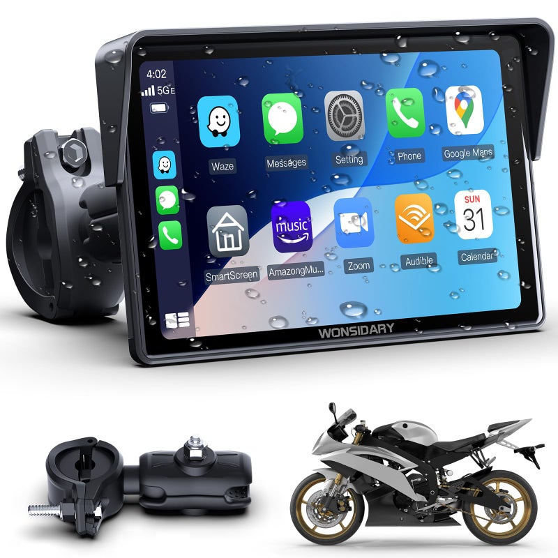 Wonsidary 5 Motorcycle CarPlay Wireless for Apple CarPlay Android AutoW522 Car Play Motorbike Waterproof Touch Screen with Dual BluetoothGPS NavigationSiriGAssistEQUSBHardwired Power Supply - Image 2