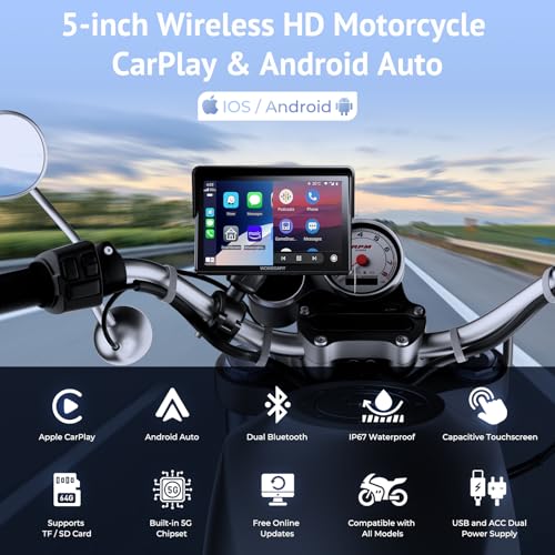 Wonsidary 5 Motorcycle CarPlay Wireless for Apple CarPlay Android AutoW522 Car Play Motorbike Waterproof Touch Screen with Dual BluetoothGPS NavigationSiriGAssistEQUSBHardwired Power Supply - Image 3