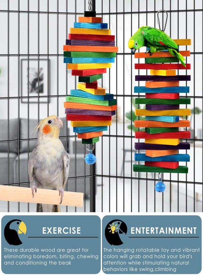 Bissap 2 PCS Bird Chew Toys, Multicolored Bagel Cascade Bird Parrot Chewing Sticks Biting Wooden Blocks Toy for Small Medium Conure Parakeet Cockatiels Lovebird Similar Sized Pet Birds - Image 4