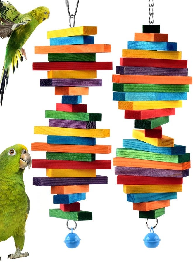 Bissap 2 PCS Bird Chew Toys, Multicolored Bagel Cascade Bird Parrot Chewing Sticks Biting Wooden Blocks Toy for Small Medium Conure Parakeet Cockatiels Lovebird Similar Sized Pet Birds - Image 1