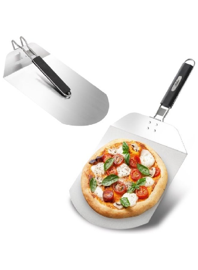 بيج هورن طقم أدوات البيتزا مكون من قطعتين يأتي مع مقابض قابلة للطي ومصنوعة من الستانلس ستيل وباللونين الفضي والأسود 51 × 27 × 39 سم SRPT01 - Image 4