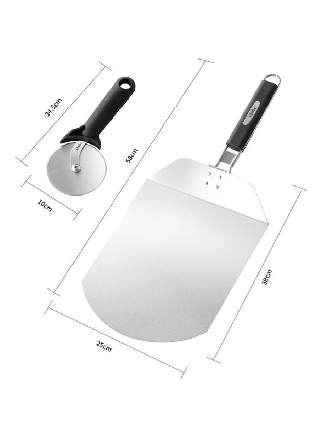بيج هورن طقم أدوات البيتزا مكون من قطعتين يأتي مع مقابض قابلة للطي ومصنوعة من الستانلس ستيل وباللونين الفضي والأسود 51 × 27 × 39 سم SRPT01 - Image 2