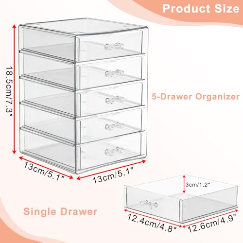 BTSKY Clear Acrylic Storage Organizer with Drawers, 5-Layer Desktop Organizer for Office Essentials, Multi-Purpose Stackable Container for Bathroom Vanity, Desk Makeup Jewelry Container Storage Box - Image 3