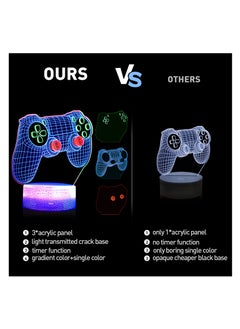 SYOSI 3D Gamepad Night Light, 3D Hologram Illusion Lamp, 3 Patterns Game Controller Console Illusion Desk Lamp, 7 Colors Changing with Remote, Timer Dimmer Function, Kids Bedroom Decor Birthday Gifts  - Image 2