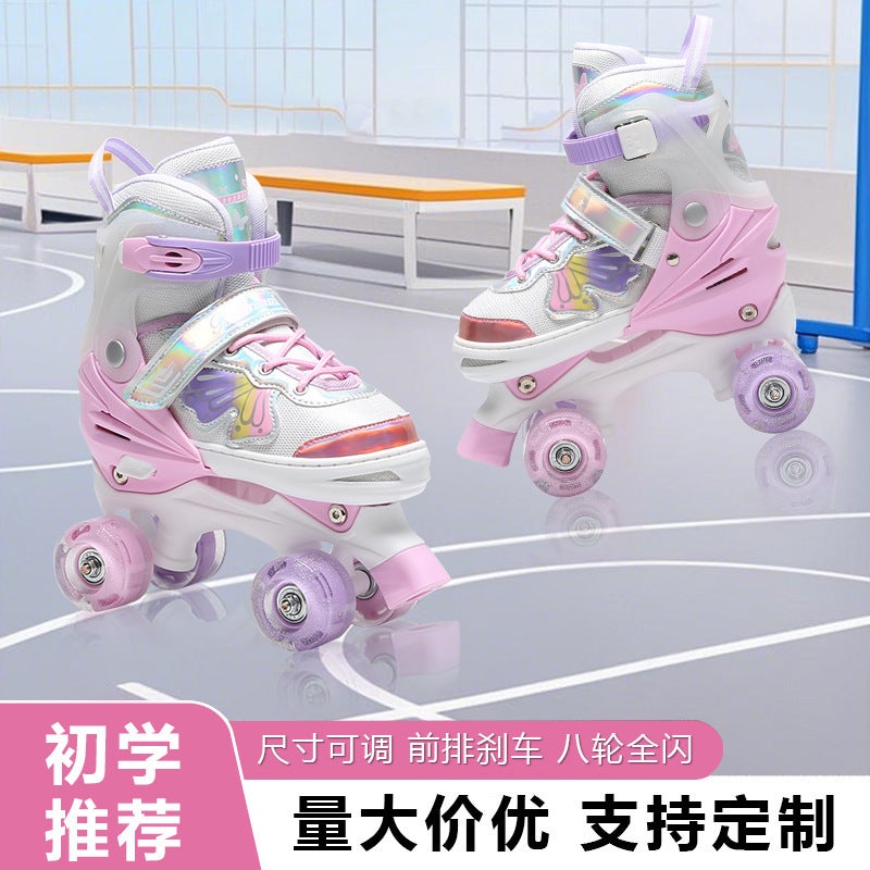 Colorful Kids Adjustable Eight-Wheel PU Glow Roller Skates Unisex - Image 3