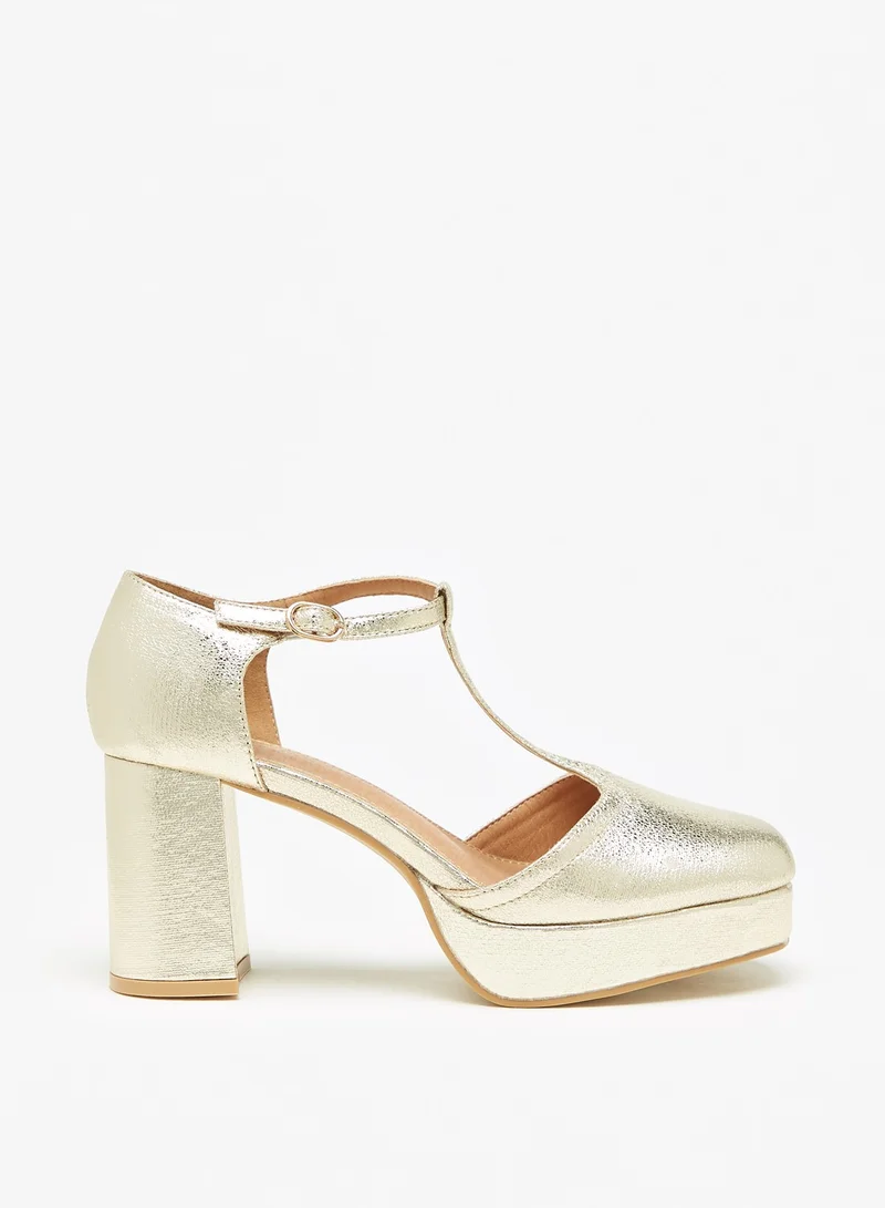 Flora Bella By Shoexpress Womens T strap Sandals with Block Heels and Buckle Closure Ramadan Collection