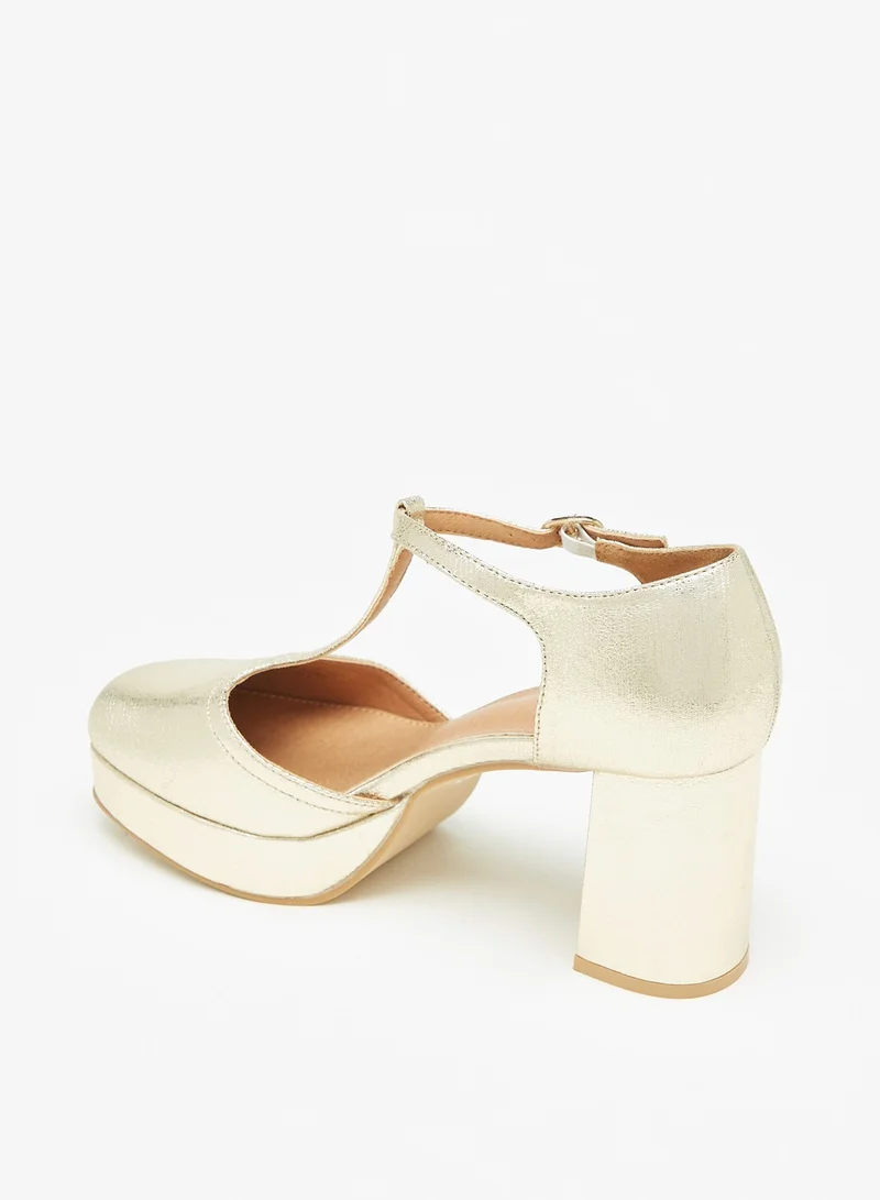 Flora Bella By Shoexpress Womens T strap Sandals with Block Heels and Buckle Closure Ramadan Collection