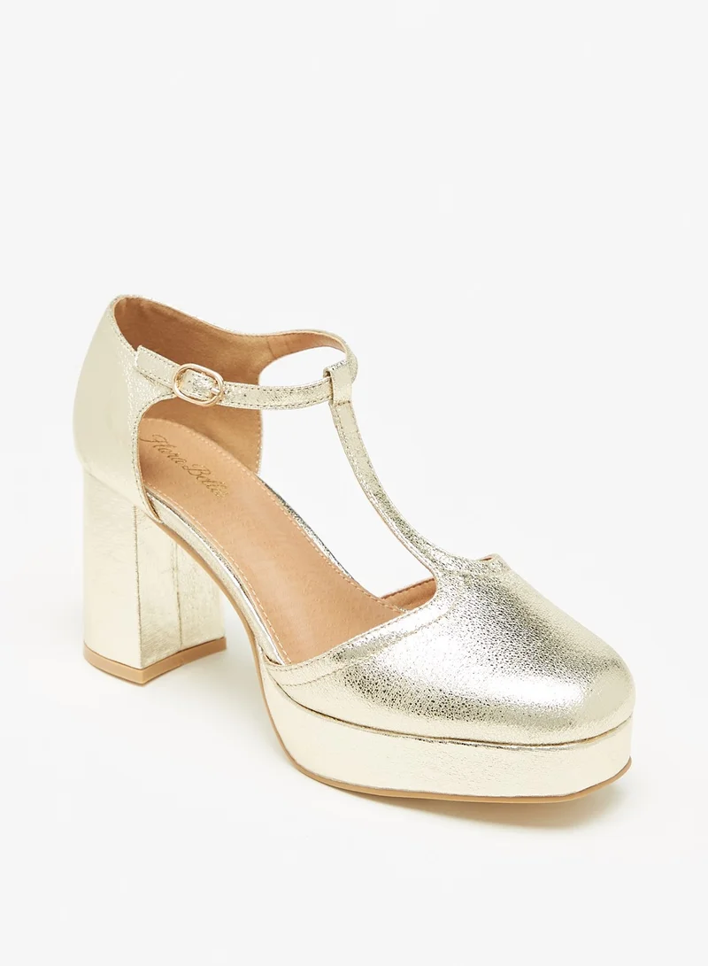Flora Bella By Shoexpress Womens T strap Sandals with Block Heels and Buckle Closure Ramadan Collection