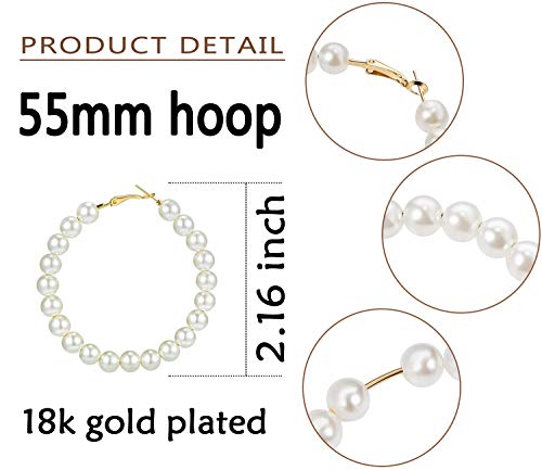 RONLLNA Pearl Hoop Earrings for Women Fashion Dangle Hypoallergenic Layer Earrings Drop Dangle Earrings Gifts for Women (Pearl hoop) - Image 4