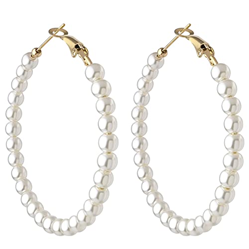 RONLLNA Pearl Hoop Earrings for Women Fashion Dangle Hypoallergenic Layer Earrings Drop Dangle Earrings Gifts for Women (Pearl hoop) - Image 1