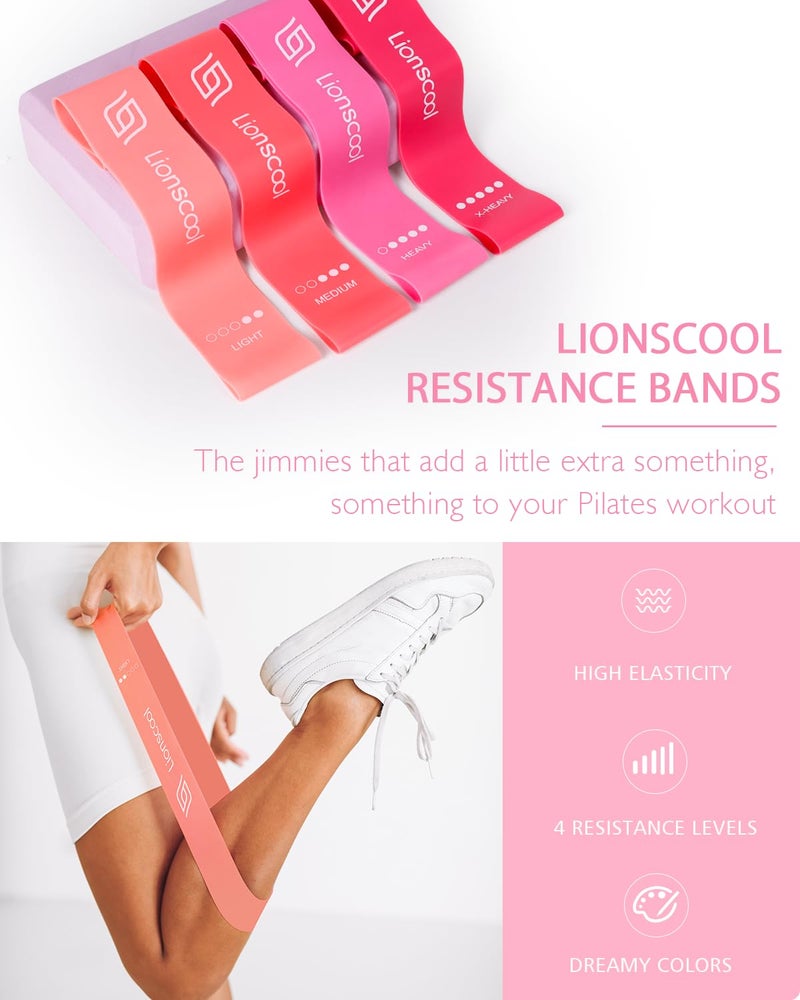 LIONSCOOL Pilates Ring Set â€“ 14" Anti-Deformation Magic Circle with Padded Handles, Mini Ball, Resistance Bands, Guide & Bag (Pink) - Image 4