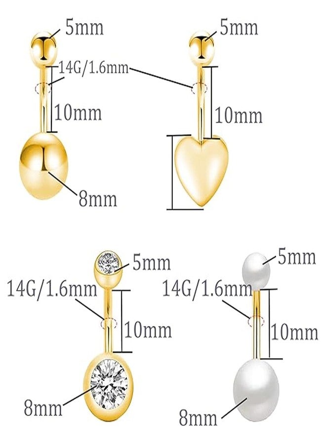 Suny Smiling 9 Pcs Belly Button Ring Gold, Surgical Stainless Steel Clicker with CZ, Opal & Pearl Clicker Belly Button Ring Hypoallergenic Navel Piercing Jewelry Pack for Women - Image 2