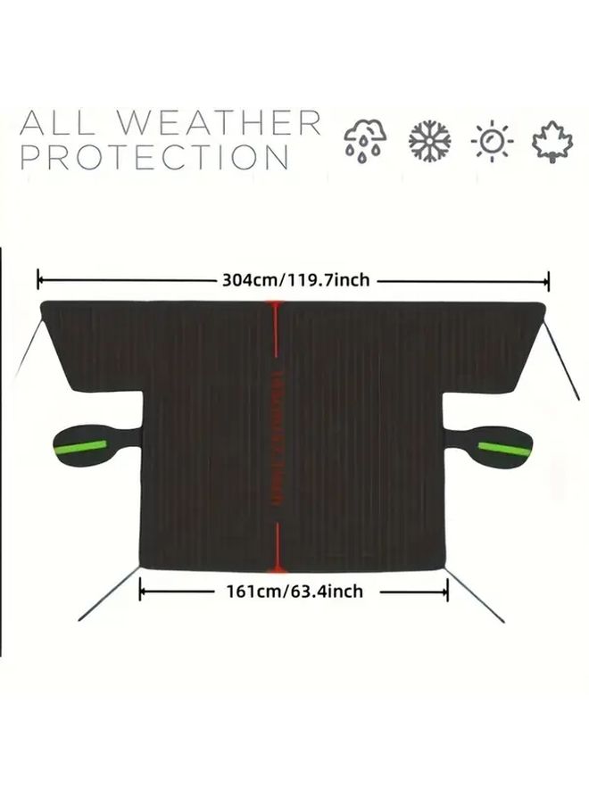 Car Windshield Snow Cover Sunshade Green Reflective Strips All Season Universal Fit For Most Cars Trucks SUVs Durable Oxford Cloth Material Snowproof Sunproof Easy Installation And Storage - Image 2