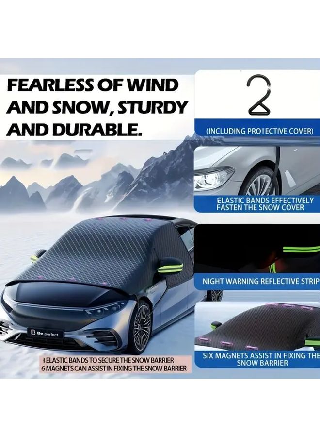 Car Windshield Snow Cover Sunshade Green Reflective Strips All Season Universal Fit For Most Cars Trucks SUVs Durable Oxford Cloth Material Snowproof Sunproof Easy Installation And Storage - Image 5