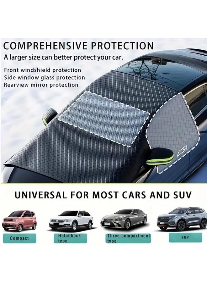 Car Windshield Snow Cover Sunshade Green Reflective Strips All Season Universal Fit For Most Cars Trucks SUVs Durable Oxford Cloth Material Snowproof Sunproof Easy Installation And Storage - Image 4
