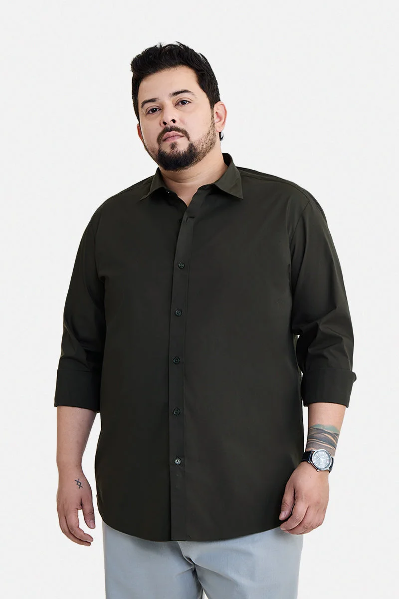 SNITCH Brown Solid Long Sleeve Regular Fit Plus Size Shirt