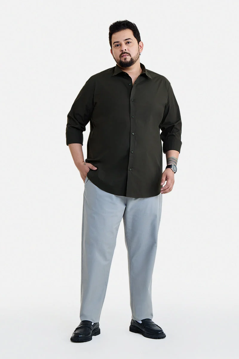 سنيتش Brown Solid Long Sleeve Regular Fit Plus Size Shirt