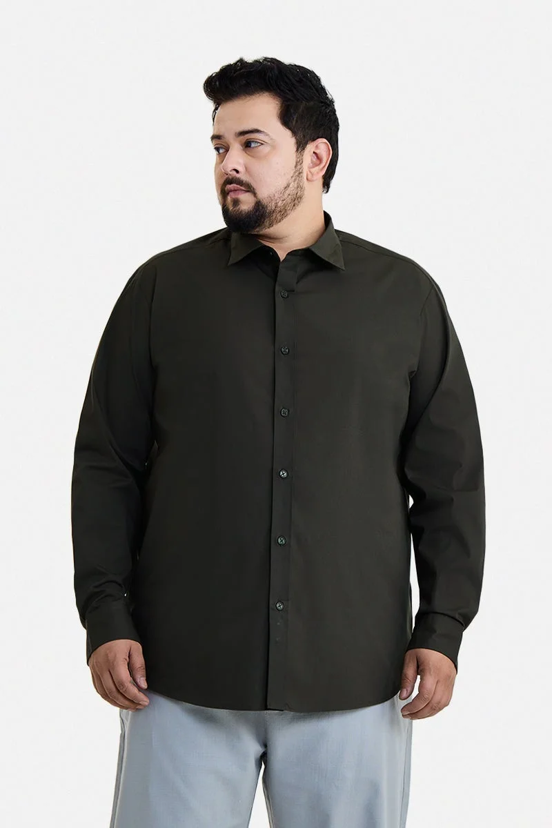 SNITCH Brown Solid Long Sleeve Regular Fit Plus Size Shirt