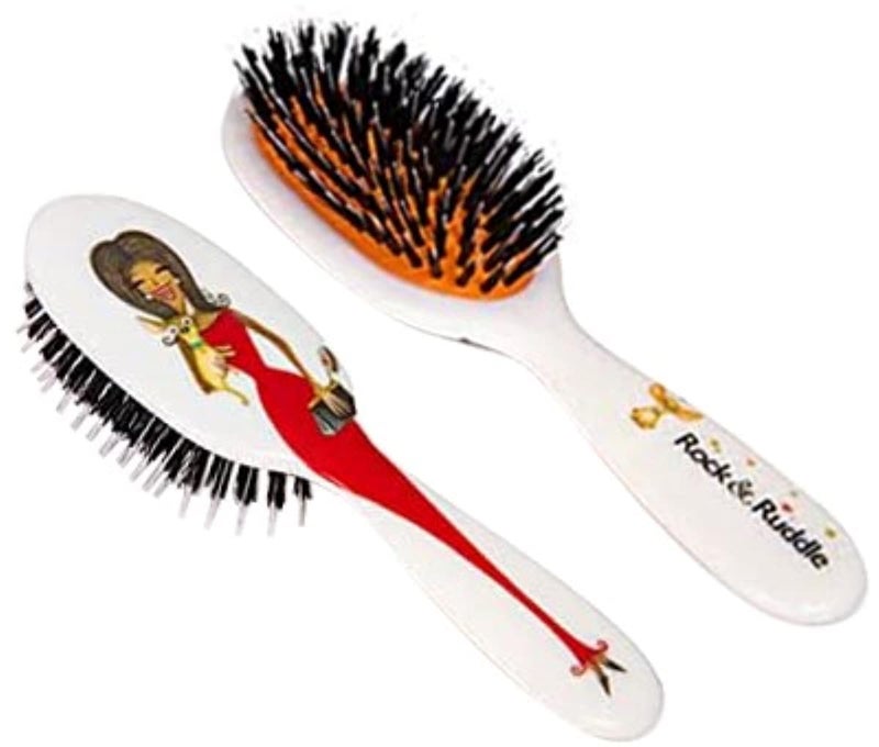 Rock & Ruddle فرشاة شعر طبيعية مختلطة من شعر الخنزير للنساء والأطفال (حجم صغير/سفر، 17.5 سم) - مثالية للشعر الرطب أو الجاف، لفك التشابك، التنعيم، وتجفيف الشعر - مصنوعة في المملكة المتحدة - تصميم ميس روزانا - Image 1