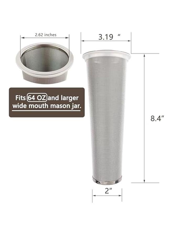 Arabest 2 Pack - Ultra Fine Cold Brew Coffee Filter For 64 OZ and Larger Wide Mouth Mason Jar, Food Grade 304 (18/8) Stainless Steel Filter, Multiple Usages, Cold Brew Tea Filter, Fruit Infused Water Filter - Image 2