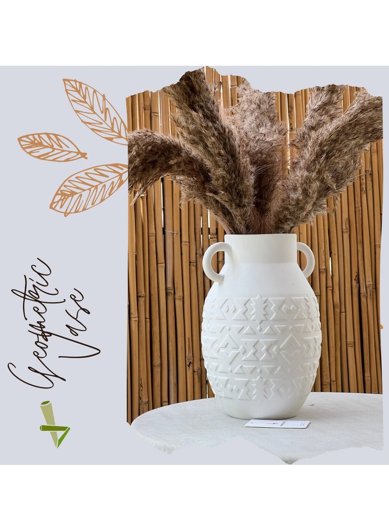 Bamboo Decor |Contemporary Ceramic Vase _ Minimalist Design _Moroccan Style ceramic embossed pattern  suitable for Dried Plants _ Boho Décor For Dining-Console-Accent Table (White -26 CM) - Image 2