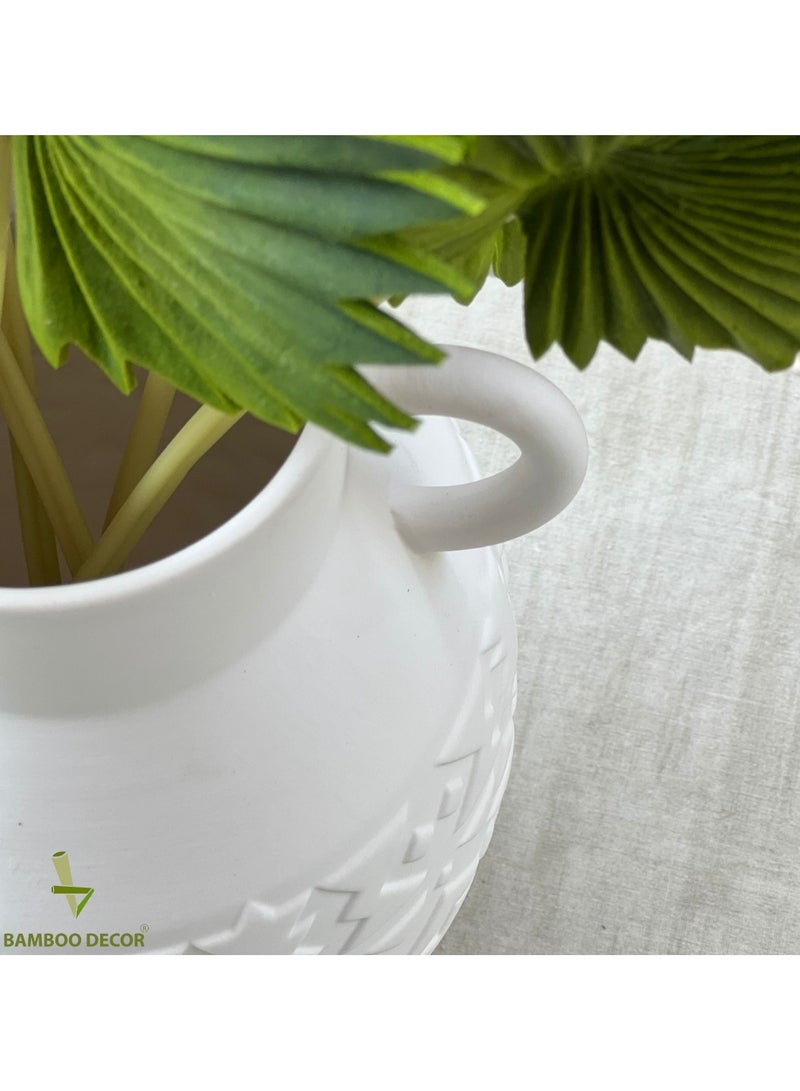 Bamboo Decor |Contemporary Ceramic Vase _ Minimalist Design _Moroccan Style ceramic embossed pattern  suitable for Dried Plants _ Boho Décor For Dining-Console-Accent Table (White -26 CM) - Image 4
