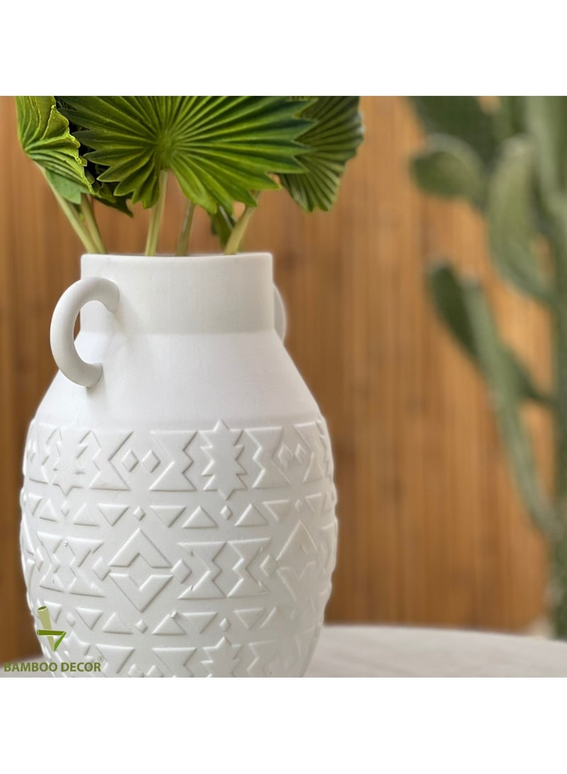 Bamboo Decor |Contemporary Ceramic Vase _ Minimalist Design _Moroccan Style ceramic embossed pattern  suitable for Dried Plants _ Boho Décor For Dining-Console-Accent Table (White -26 CM) - Image 5