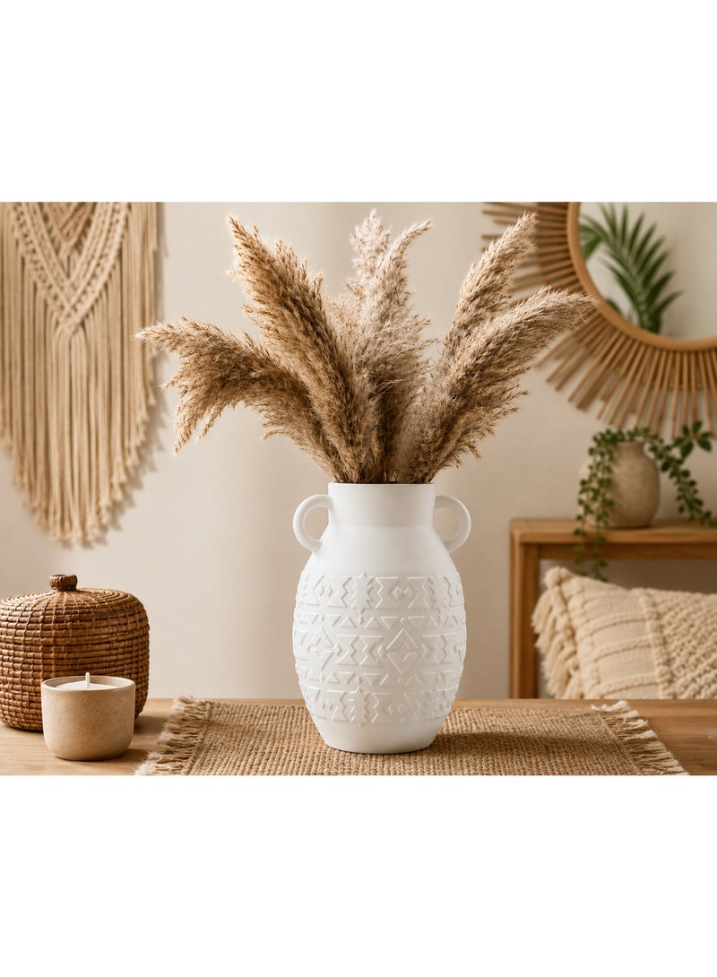 Bamboo Decor |Contemporary Ceramic Vase _ Minimalist Design _Moroccan Style ceramic embossed pattern  suitable for Dried Plants _ Boho Décor For Dining-Console-Accent Table (White -26 CM) - Image 4