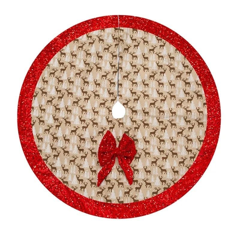 PartyToko Reindeer Snowflake Christmas Tree Skirt 48 Inch Winter Holiday Tree Mat Decoration - Image 1