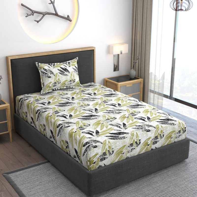 AMEYAA 350 TC Cotton Feel Glace Cotton All Around Elastic Fitted Bedsheets Single Size Premium Super Soft Fitted Bedsheet Single Size with 1 Pillow Cover Fits Up to 6 to 8 Inches, 78 x 48, Green - Image 5