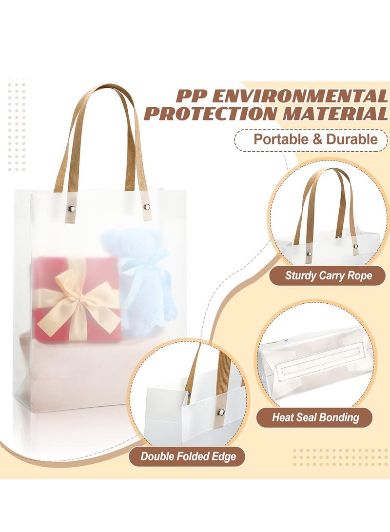 SYOSI 15pcs Clear Gift Bags with Handles, White Frosted Plastic Bags, Clear Reusable Bags for Gifts Party Favors, Transparent Tote Boutique Bags Gift Wrap Bags for Wedding, Retail, 10 x 8 x 3 Inch - Image 4