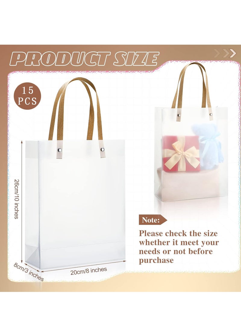 SYOSI 15pcs Clear Gift Bags with Handles, White Frosted Plastic Bags, Clear Reusable Bags for Gifts Party Favors, Transparent Tote Boutique Bags Gift Wrap Bags for Wedding, Retail, 10 x 8 x 3 Inch - Image 5