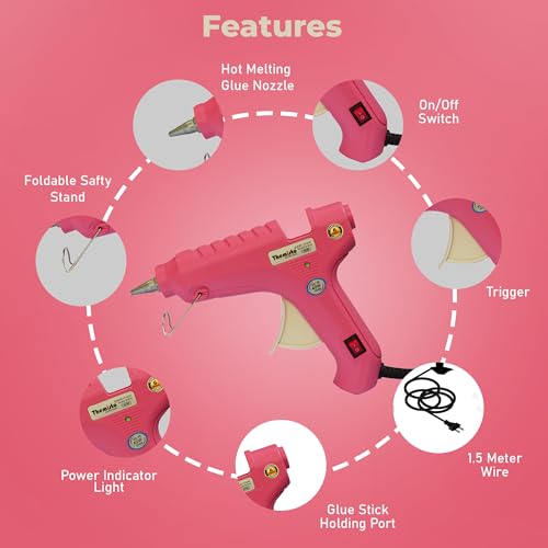 Themisto - Built With Passion 40W Anti-Drip Glue Gun With 5 Sticks for Arts & Crafts, DIY | Leak-Proof, Strong Gumming (Pink) - Corded Electric - Image 2