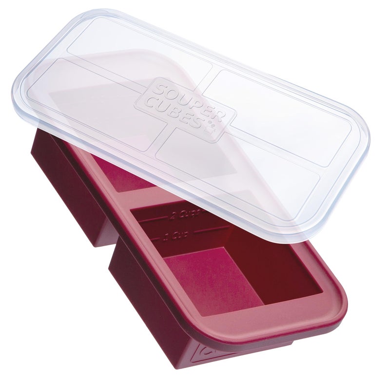 Souper Cubes 2 Cup Silicone Freezer Tray with Lid  Perfect for Storing Lasagna  Leftovers  Sauces  Portioned Meals and More  Silicone Freezer Mold for Meal Prepping - Cranberry - 1-Pack - Image 1
