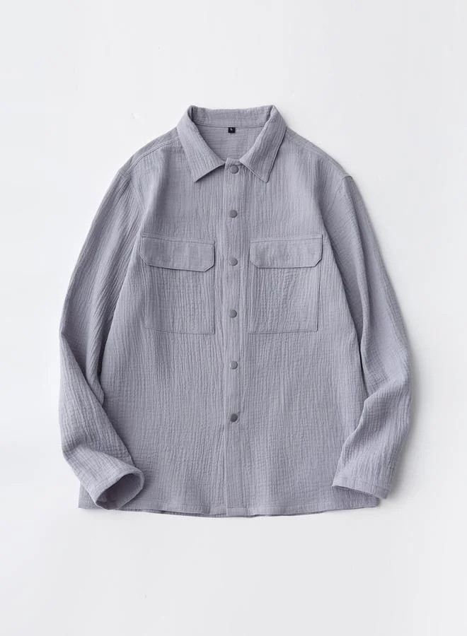Men Long Sleeve Shirt with Flap Pocket