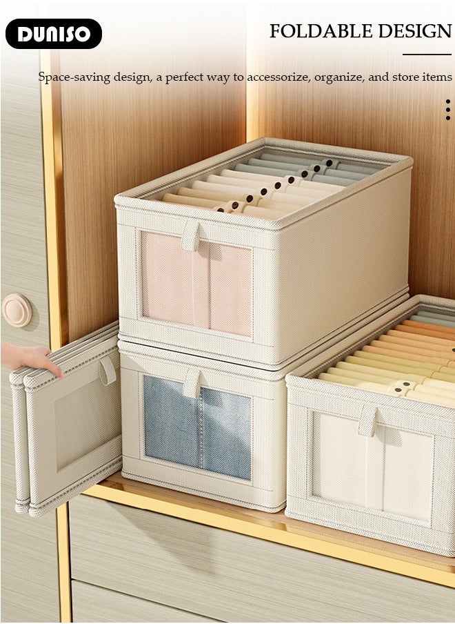 DUNISO 3 Pieces Foldable Closet Storage Organizer with Clear Lid and Window, Washable Closet Storage Boxes with Carrying Handles , Stackable Wardrobe Clothes Organizer,Cube Storage Bin for Clothes Wardrobe Home Bedroom Office  - Image 2