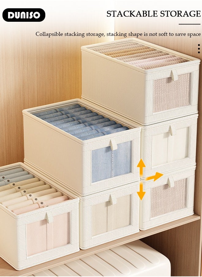 DUNISO 3 Pieces Foldable Closet Storage Organizer with Clear Lid and Window, Washable Closet Storage Boxes with Carrying Handles , Stackable Wardrobe Clothes Organizer,Cube Storage Bin for Clothes Wardrobe Home Bedroom Office  - Image 5