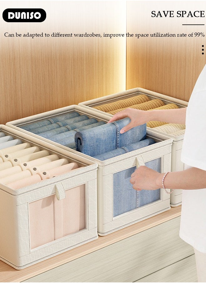 DUNISO 3 Pieces Foldable Closet Storage Organizer with Clear Lid and Window, Washable Closet Storage Boxes with Carrying Handles , Stackable Wardrobe Clothes Organizer,Cube Storage Bin for Clothes Wardrobe Home Bedroom Office  - Image 3