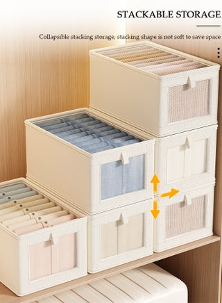 3 Pieces Foldable Closet Storage Organizer with Clear Lid and Window, Washable Closet Storage Boxes with Carrying Handles , Stackable Wardrobe Clothes Organizer,Cube Storage Bin for Clothes Wardrobe Home Bedroom Office - view 4