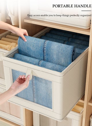 3 Pieces Foldable Closet Storage Organizer with Clear Lid and Window, Washable Closet Storage Boxes with Carrying Handles , Stackable Wardrobe Clothes Organizer,Cube Storage Bin for Clothes Wardrobe Home Bedroom Office - view 2